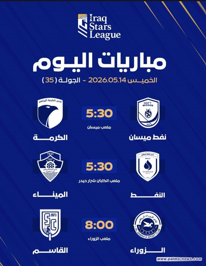 ثلاث مواجهات مرتقبة تدشن الجولة الـ35 من دوري نجوم العراق اليوم